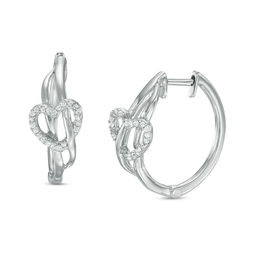 1/10 CT. T.W. Diamond Heart Woven Hoop Earrings in Sterling Silver