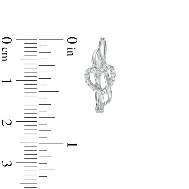 Main Image 2 of 1/10 CT. T.W. Diamond Heart Woven Hoop Earrings in Sterling Silver
