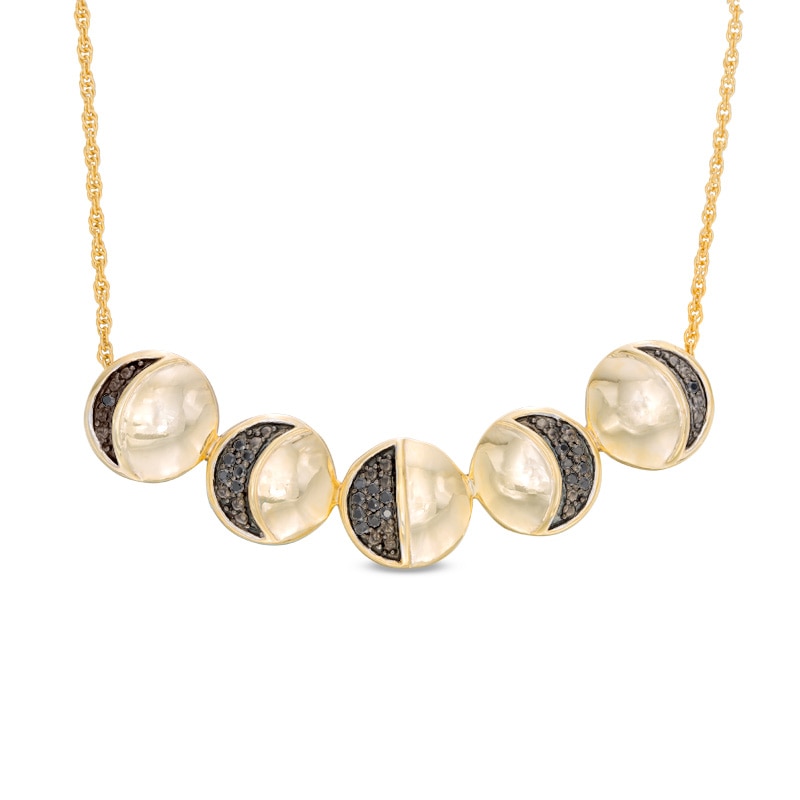 Main Image 1 of 1/6 CT. T.W. Black Diamond Moon Phase Necklace in Sterling Silver and 14K Gold Plate - 16"