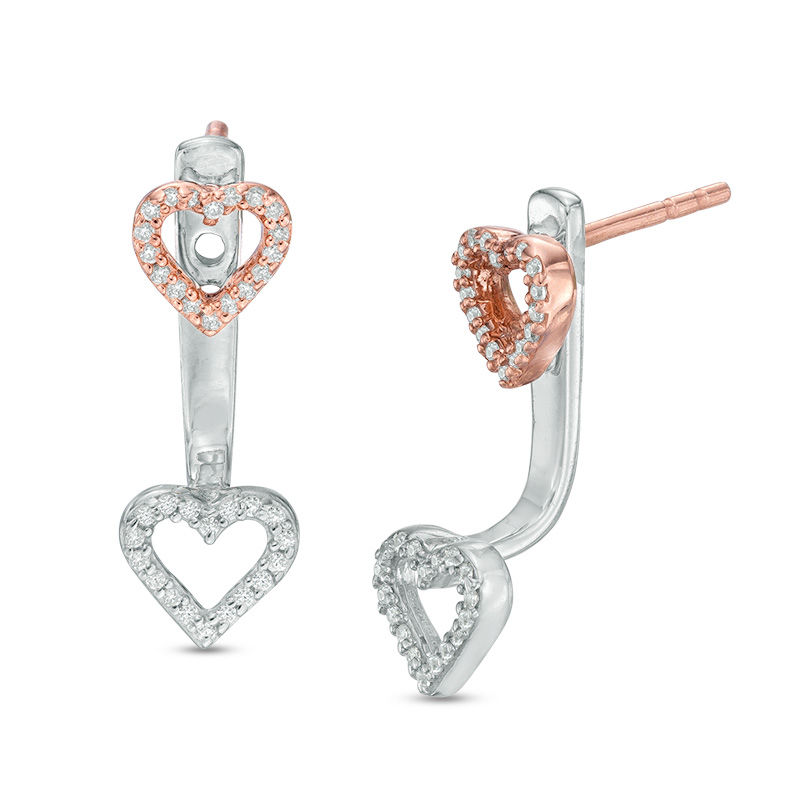 1/5 CT. T.W. Diamond Heart Front/Back Earrings in 10K TwoTone Gold Zales