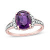 Thumbnail Image 1 of Oval Amethyst and Lab-Created White Sapphire Collar Ring in 10K Rose Gold