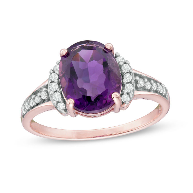 Main Image 1 of Oval Amethyst and Lab-Created White Sapphire Collar Ring in 10K Rose Gold