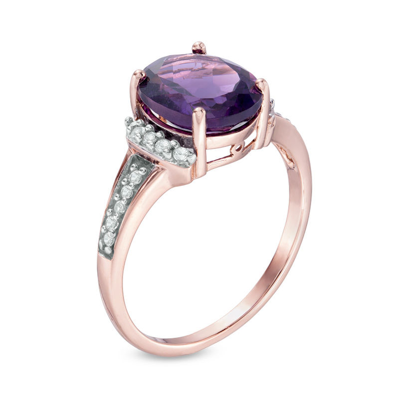 Main Image 2 of Oval Amethyst and Lab-Created White Sapphire Collar Ring in 10K Rose Gold