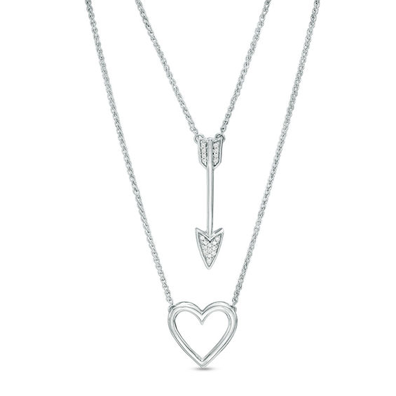Diamond Accent Arrow and Heart Double Strand Necklace in Sterling ...