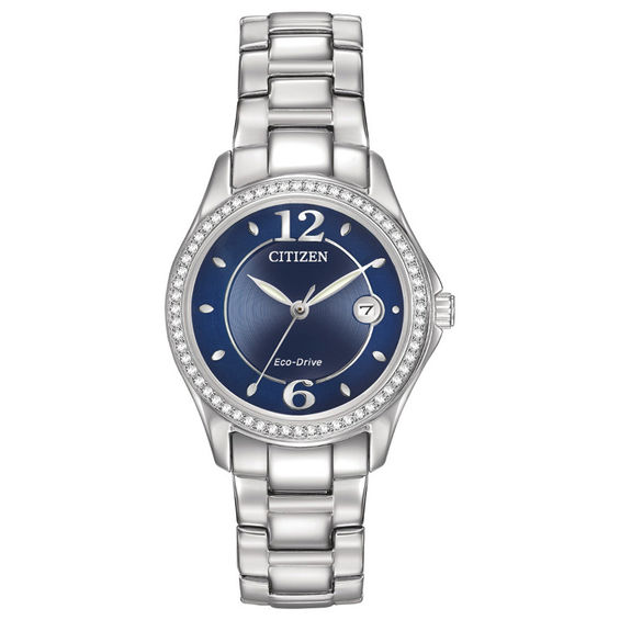 Ladies' Citizen Eco-DriveÂ® Silhouette Crystal Accent Watch with Blue Dial (Model: Fe1140-86L)