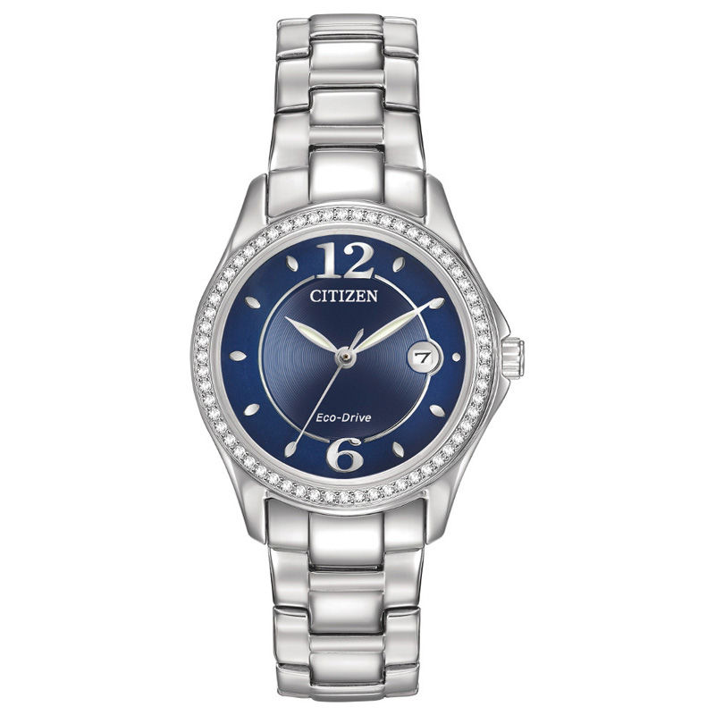 Ladies' Citizen Eco-Drive® Silhouette Crystal Accent Watch with Blue Dial (Model: FE1140-86L)
