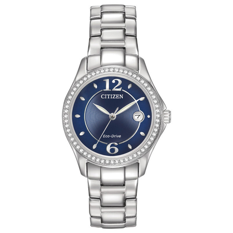 Main Image 1 of Ladies' Citizen Eco-Drive® Silhouette Crystal Accent Watch with Blue Dial (Model: FE1140-86L)