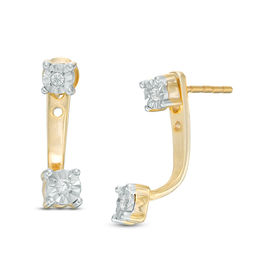 Diamond Accent Front/Back Earrings in Sterling Silver and 14K Gold Plate
