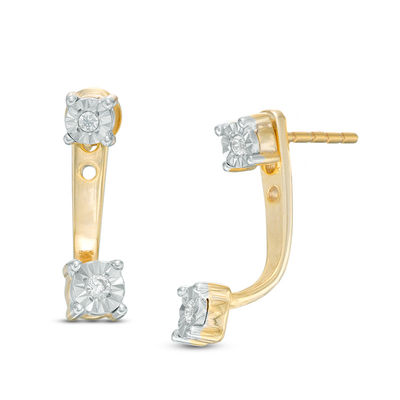 Diamond Accent Front Back Earrings in Sterling Silver and 14K Gold