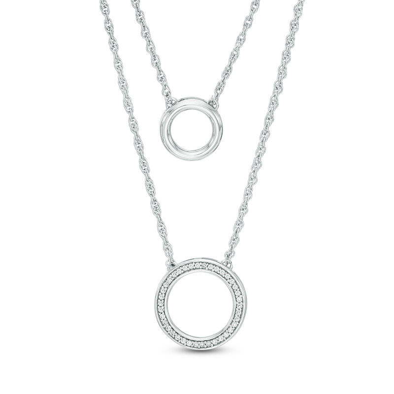 1/10 CT. T.W. Diamond Two Circle Double Strand Necklace in Sterling Silver - 20"