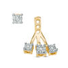 Thumbnail Image 1 of 1/10 CT. T.W. Diamond Fan Front/Back Earrings in Sterling Silver and 14K Gold Plate