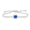 Thumbnail Image 1 of 7.0mm Cushion-Cut Lab-Created Blue and White Sapphire Frame Bolo Bracelet in Sterling Silver - 9.0"