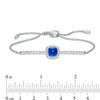 Thumbnail Image 2 of 7.0mm Cushion-Cut Lab-Created Blue and White Sapphire Frame Bolo Bracelet in Sterling Silver - 9.0"