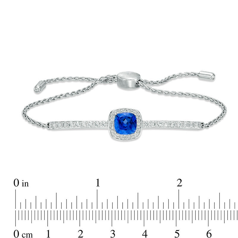 Main Image 2 of 7.0mm Cushion-Cut Lab-Created Blue and White Sapphire Frame Bolo Bracelet in Sterling Silver - 9.0"