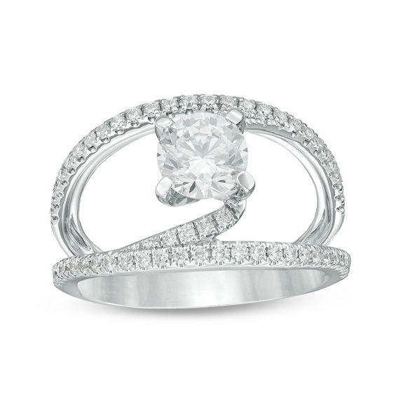 6.5mm Lab-Created White Sapphire Orbit Split Shank Ring in Sterling Silver