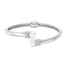 Thumbnail Image 1 of 7.5mm Freshwater Cultured Pearl and Lab-Created White Sapphire Hinged Bypass Bangle in Sterling Silver