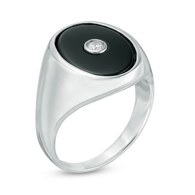 Men's Oval Onyx and 1/10 CT. Diamond Signet Ring in Sterling