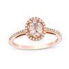 Thumbnail Image 0 of Oval Morganite and 1/6 CT. T.W. Diamond Frame Ring in 14K Rose Gold