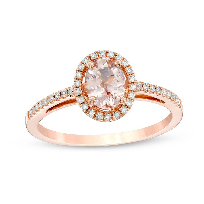 Oval and 1/6 CT. T.W. Diamond Frame Ring in 14K Rose Gold Zales