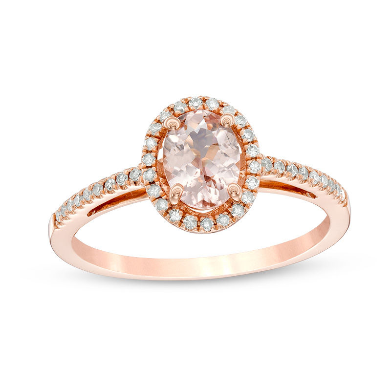 Main Image 1 of Oval Morganite and 1/6 CT. T.W. Diamond Frame Ring in 14K Rose Gold