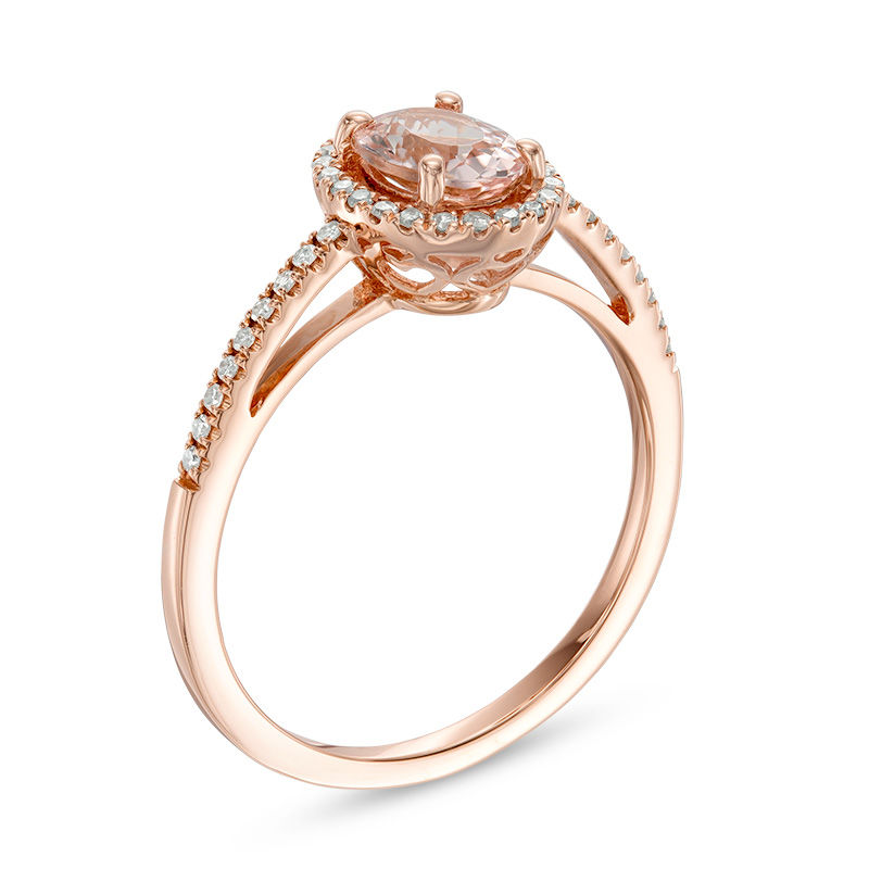 Oval Morganite and 1/6 CT. T.W. Diamond Frame Ring in 14K Rose Gold