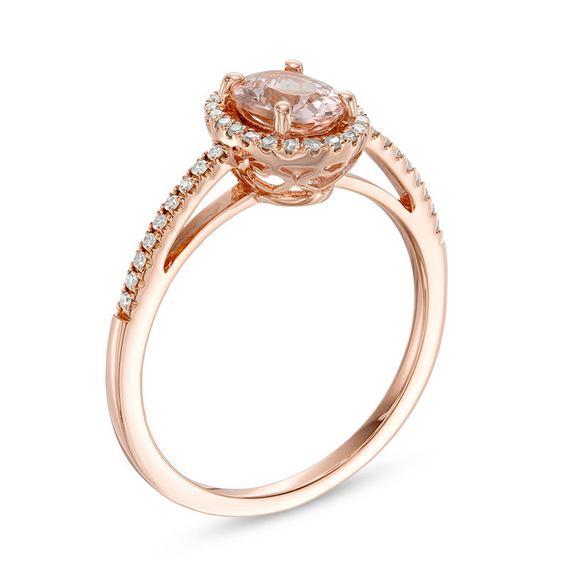 Main Image 2 of Oval Morganite and 1/6 CT. T.W. Diamond Frame Ring in 14K Rose Gold