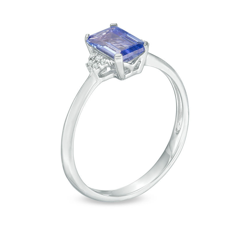 Main Image 2 of Emerald-Cut Tanzanite and Diamond Accent Ring in 10K White Gold