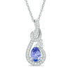 Thumbnail Image 0 of Pear-Shaped Tanzanite and Lab-Created White Sapphire Frame Knot Pendant in Sterling Silver