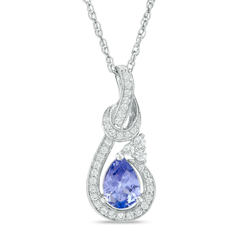 Main Image 1 of Pear-Shaped Tanzanite and Lab-Created White Sapphire Frame Knot Pendant in Sterling Silver