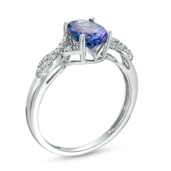 Oval Tanzanite and Diamond Accent Split Shank Ring in 10K White Gold