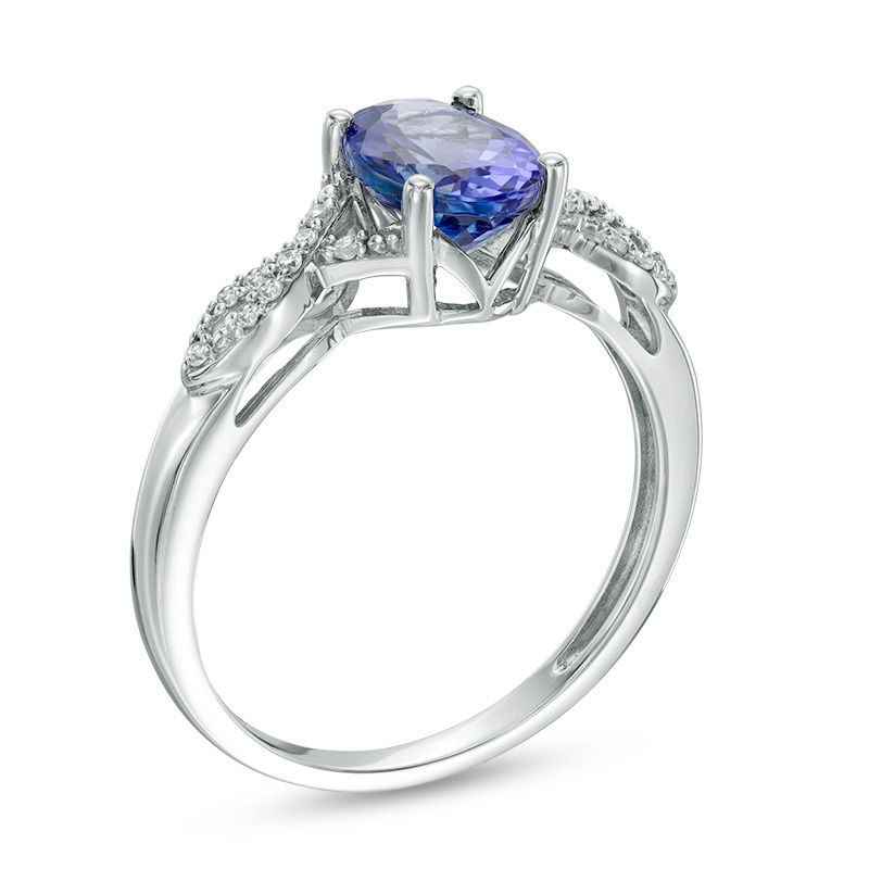 Main Image 2 of Oval Tanzanite and Diamond Accent Split Shank Ring in 10K White Gold