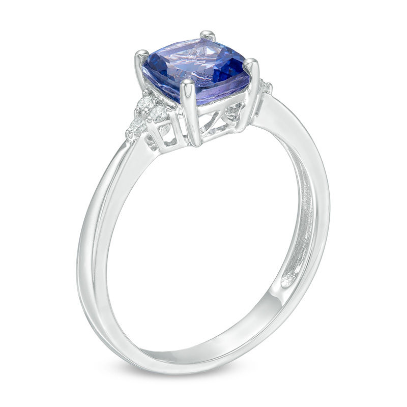 6.5mm Cushion-Cut Tanzanite and Diamond Accent Tri-Sides Ring in 10K White Gold