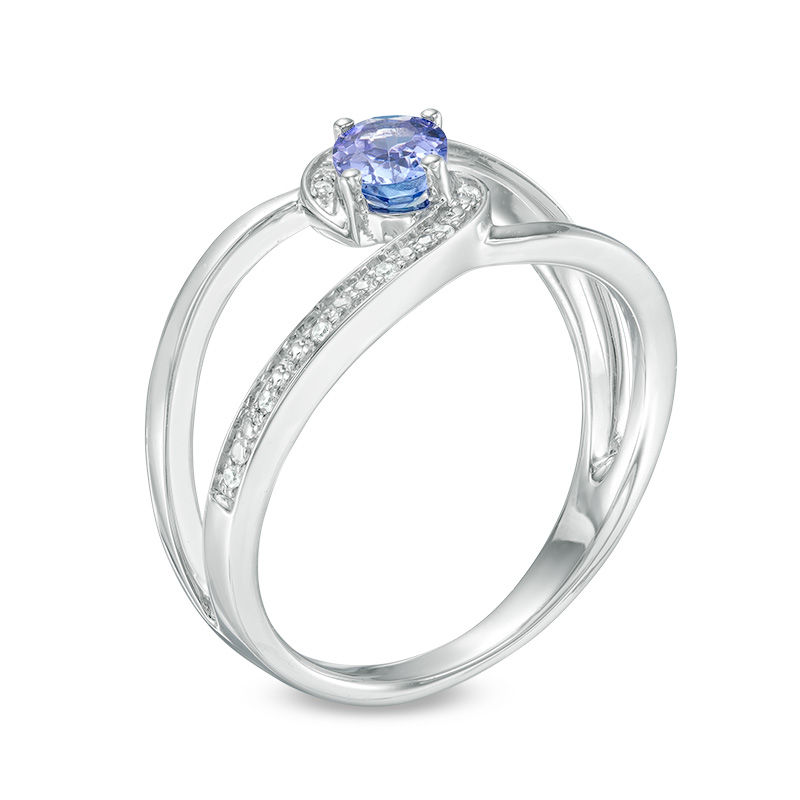 Oval Tanzanite and Diamond Accent Orbit Ring in Sterling Silver