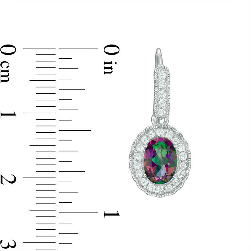 Main Image 2 of Oval Mystic Fire® Topaz and Lab-Created White Sapphire Frame Vintage-Style Drop Earrings in Sterling Silver