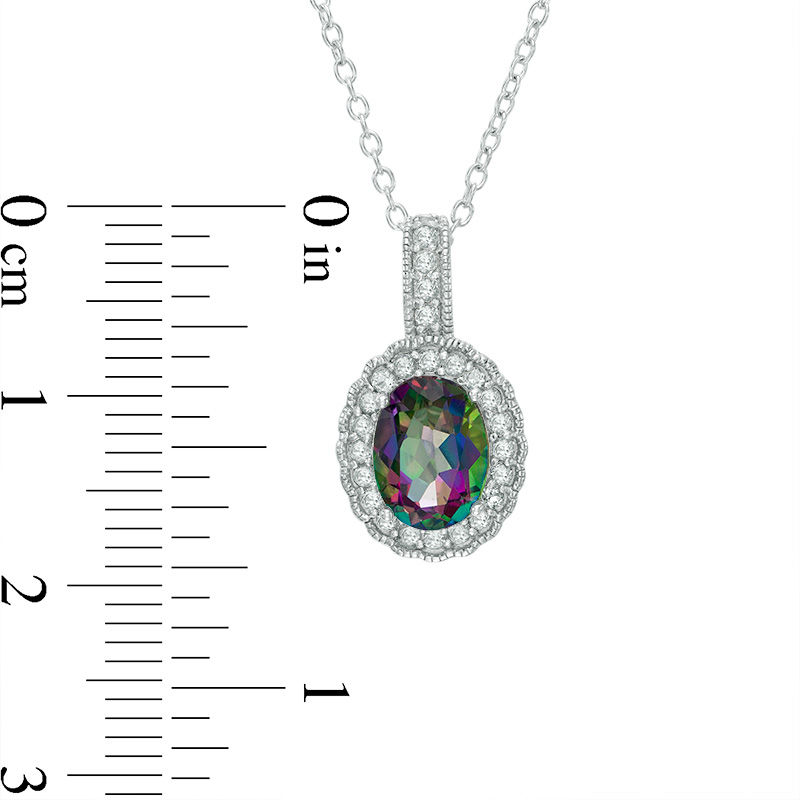 Oval Mystic Fire® Topaz and Lab-Created White Sapphire Frame Vintage-Style Drop Pendant in Sterling Silver