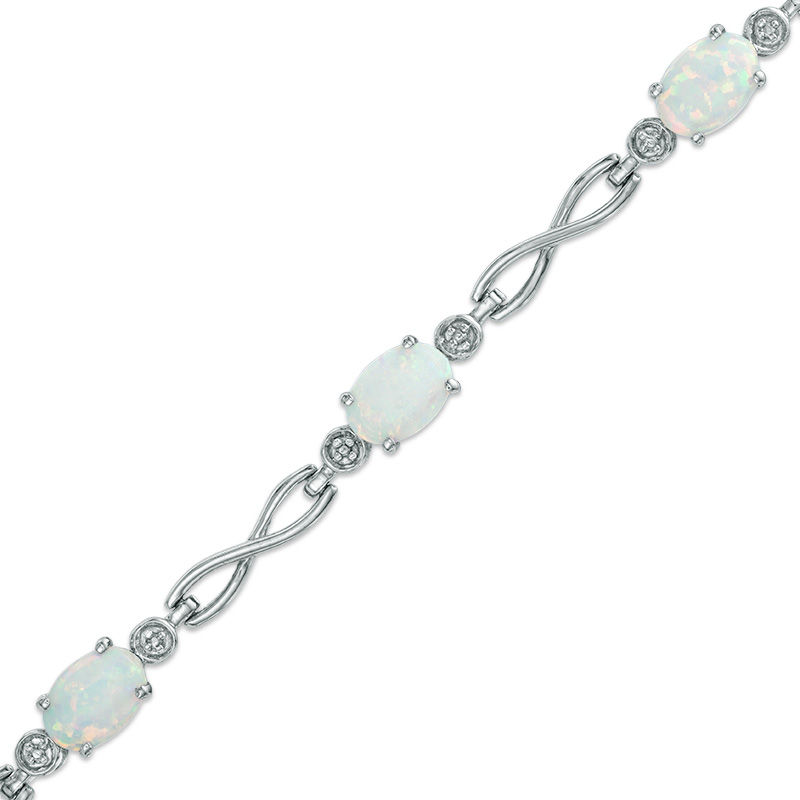 Main Image 1 of Oval Lab-Created Opal Infinity Link Bracelet in Sterling Silver - 7.25"