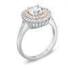 Thumbnail Image 2 of 6.5mm Lab-Created White Sapphire Double Frame Ring in Sterling Silver and 18K Rose Gold Plate