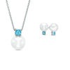 Thumbnail Image 1 of 8.0-9.0mm Freshwater Cultured Pearl and Blue Topaz Pendant and Stud Earrings Set in Sterling Silver