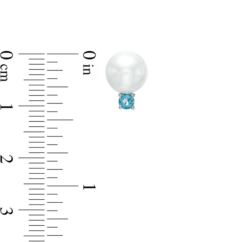 Main Image 2 of 8.0-9.0mm Freshwater Cultured Pearl and Blue Topaz Pendant and Stud Earrings Set in Sterling Silver