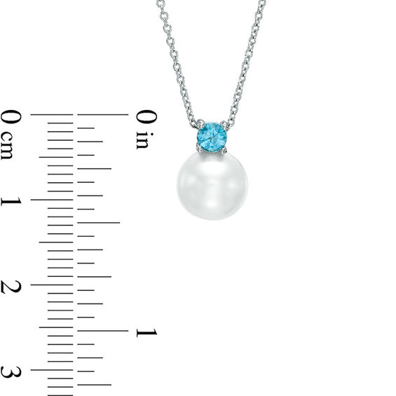 8.0-9.0mm Freshwater Cultured Pearl and Blue Topaz Pendant and Stud Earrings Set in Sterling Silver