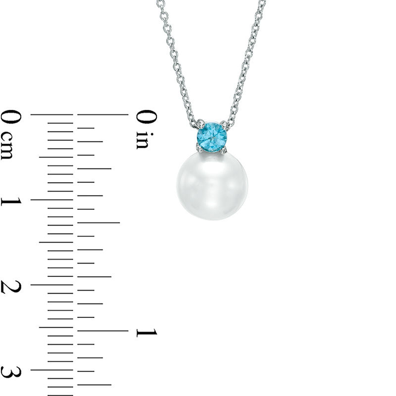 Main Image 3 of 8.0-9.0mm Freshwater Cultured Pearl and Blue Topaz Pendant and Stud Earrings Set in Sterling Silver