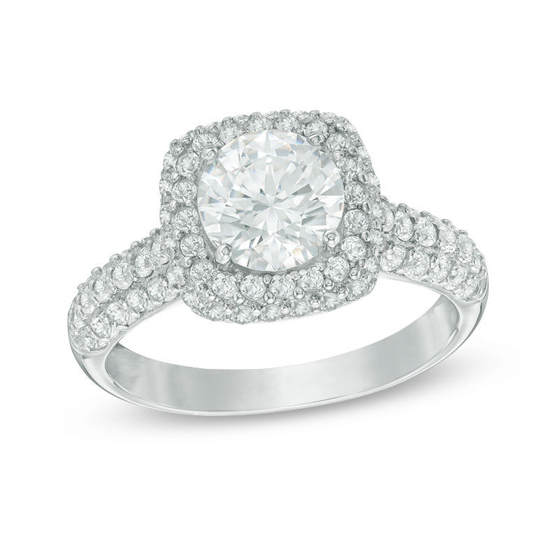 Main Image 1 of 7.0mm Lab-Created White Sapphire Double Row Cushion Frame Ring in Sterling Silver