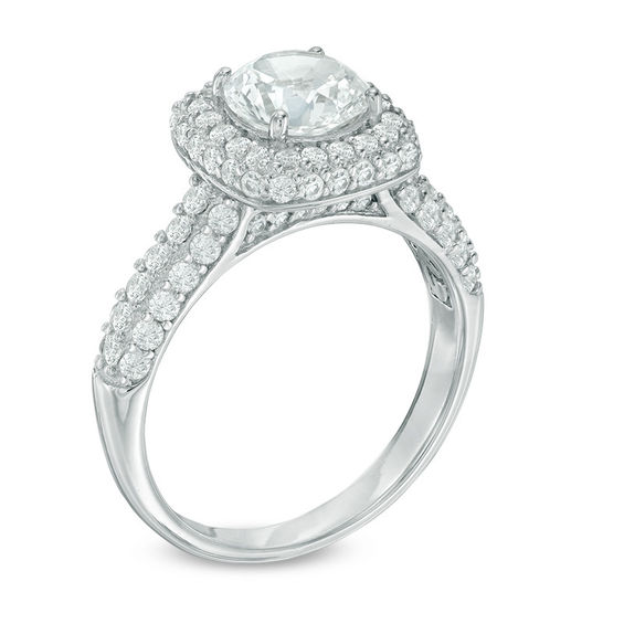 7.0mm Lab-Created White Sapphire Double Row Cushion Frame Ring in Sterling Silver