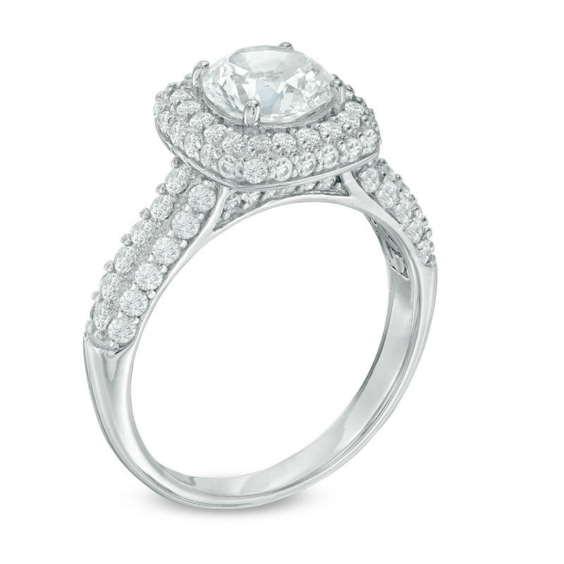 Main Image 2 of 7.0mm Lab-Created White Sapphire Double Row Cushion Frame Ring in Sterling Silver