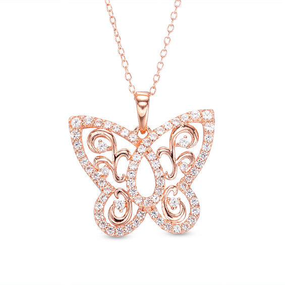 Lab-Created White Sapphire Butterfly Scroll Pendant in Sterling Silver ...