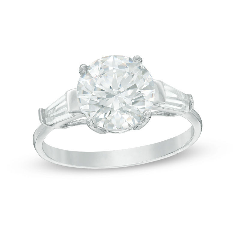 Main Image 1 of 8.5mm Lab-Created White Sapphire Three Stone Ring in Sterling Silver
