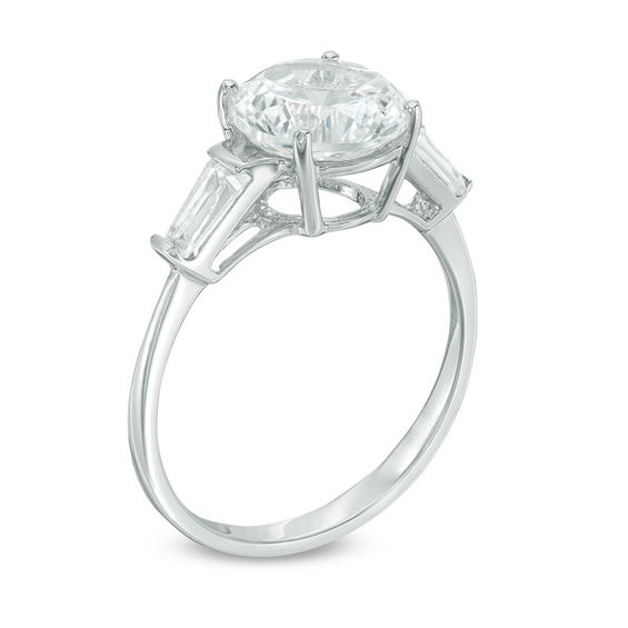 8.5mm Lab-Created White Sapphire Three Stone Ring in Sterling Silver