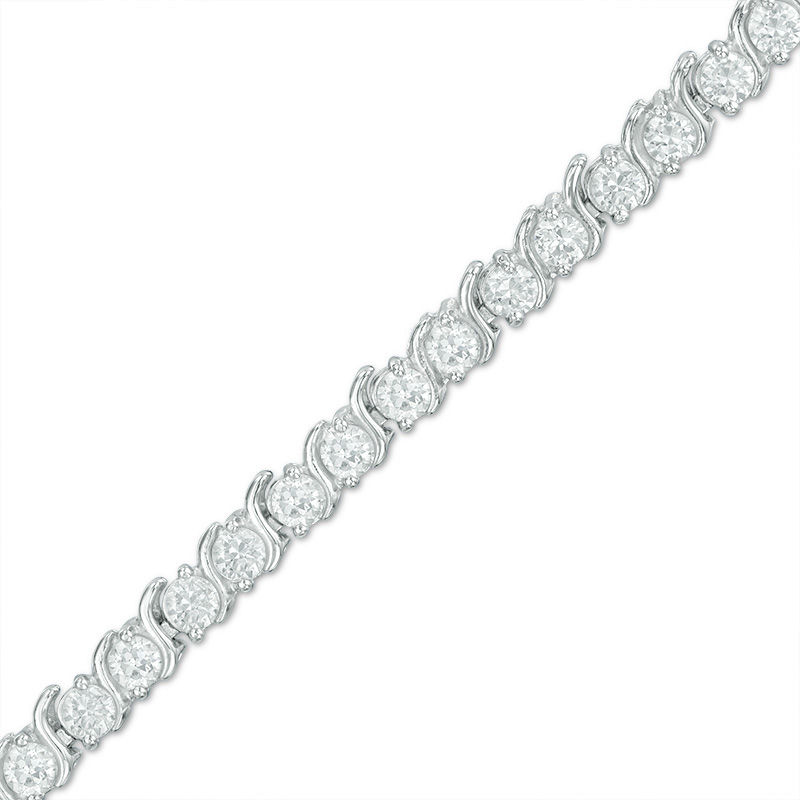 Lab-Created White Sapphire "S" Tennis Bracelet in Sterling Silver - 7.25"