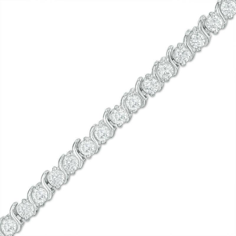 Main Image 1 of White Lab-Created Sapphire "S" Tennis Bracelet in Sterling Silver - 7.25"