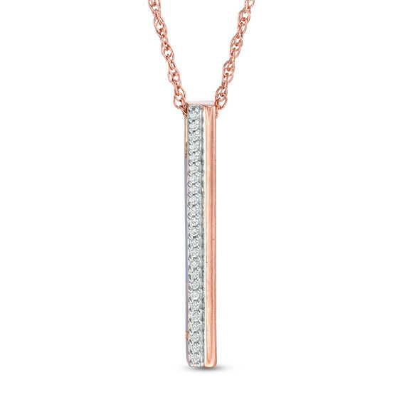diamond accent vertical bar pendant in 10k rose gold bar clasp design